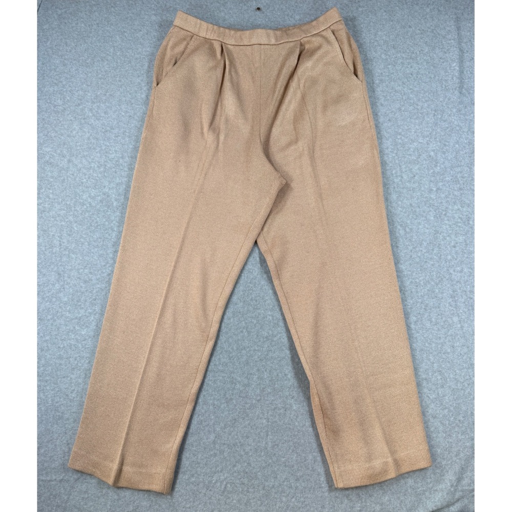 Talbots Large Knit Pants Vintage Camel Tan Pleated Straight Leg USA Made